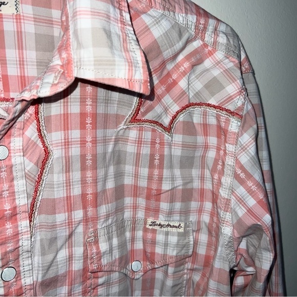 Lucky Brand Sportswear Western Style Pink Plaid Snap Front Cotton Shirt Size XL - Picture 8 of 13